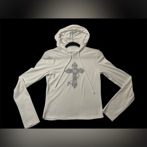 🤍Just Polly New York, White Graphic Cross Design Fit red Hoodie Sweatshirt Large